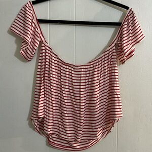 Mossimo Red & White Striped Crop Top - Off the Shoulder Sleeves - Size Small